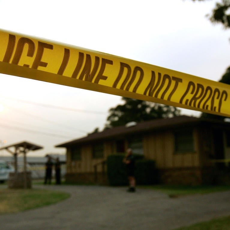 Police tape at a crime scene